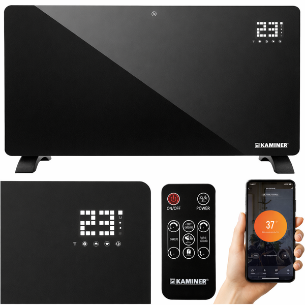 Електричний скляний обігрівач Kaminer Zelva 2500W WiFi Smart Life чорний 26572 фото